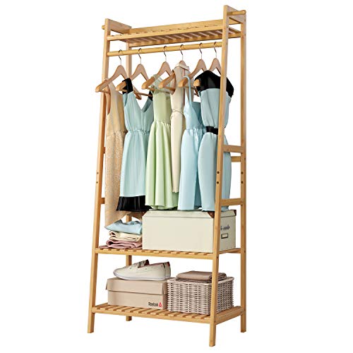 Homfa Bamboo Clothing Rack, Multifunctional Garment Stand for Clothes