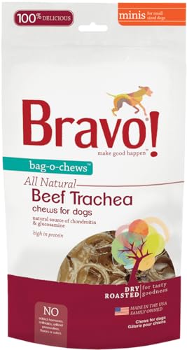 Bravo! Beef Trachea Mini Dog Chews, 1-2 Inch (7 Ounce) for Small Breed Dogs, Dr…