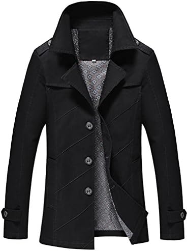 Men Casual Outwear Jacket Big Size Slim long Solid Color windbreaker Overcoat trench coat black L