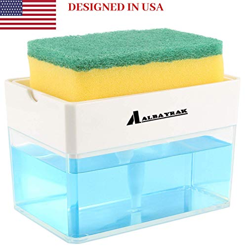 Premium Quality Soap Dispenser with Added Features for Kitchen - Sponge Holder Sink Dish Washing Soap Dispenser White