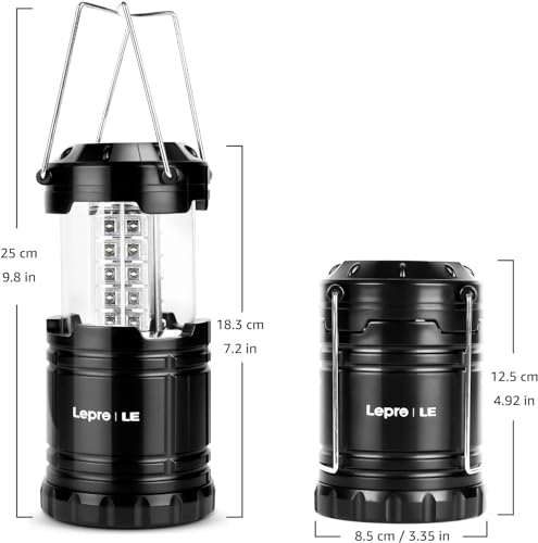 Lepro 4 Pack Lámparas de Camping Retráctiles, IPX4 Impermeable, Regulable (Tirar para Encender/Ajustar), Luz Portátil para Senderismo, Camping, Emergencia, Funciona con 3 Pilas AA (No Incluidas)