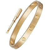 OMFEE Stainless Steel Designer Inspired Screw Head Oval Bangle Bracelet Rose gold 7mm Wide