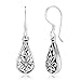 925 Oxidized Sterling Silver Flora Design Open Filigree Teardrop Dangle Hook Earrings