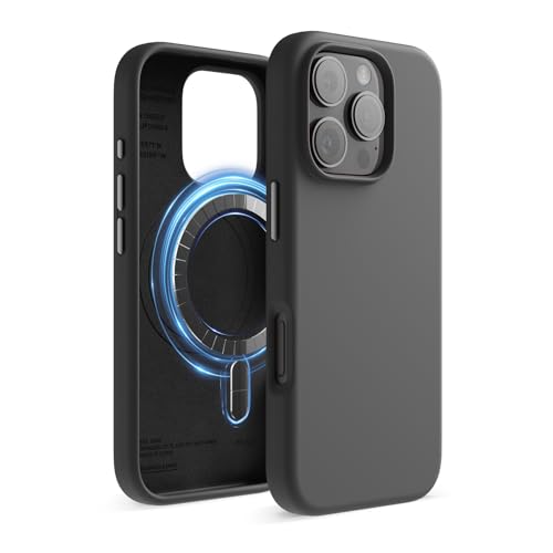 elago Magnetic Silicone Cover Compatible with iPhone 16 Pro Cover 6.3 inches Compatible with all MagSafe accessories - Built-in Magnets, Soft Grip Silicone, Shockproof (Black)