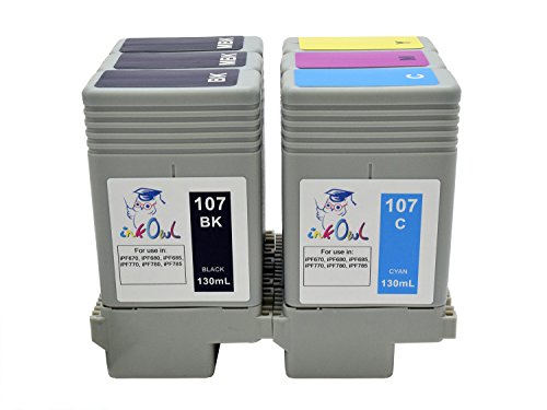 InkOwl - Compatible Ink Cartridge Replacement for CANON PFI-107 (130ml, 6-pack) - iPF670, iPF680, iPF685, iPF770, iPF780, iPF785 printers