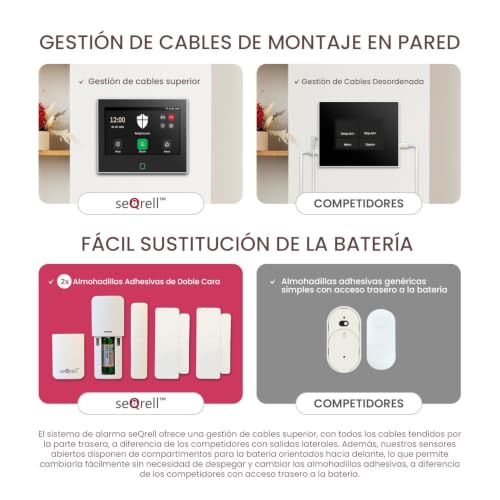 seQrell® Home Alarm Kit with Mobile Notice No Fees WiFi and 4G GSM with 7" Touch Screen and 5000 mAh Battery, Alexa, Tuya Smart Life App, Water Leak Detector, SQ7024B