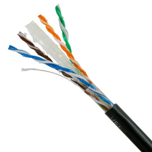 1000 FT CAT6 UTP CMX LAN Cable Outdoor Waterproof Direct Burial 550 MHz Solid Copper Conductors 23 AWG Black Underground UV Cable, Per Foot