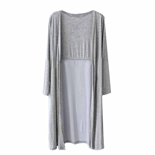 Kshion Women Boho Beach Kaftan Maxi Chiffon Long Cardigan Kimono Coat Tops (Gray)