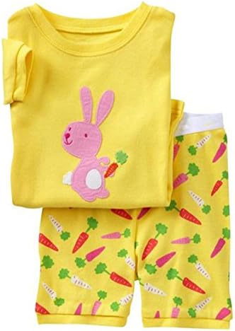 Exdream Little Girls "Rabbit" Cotton Short 2-Piece Pajamas Set 5-6Years Yellow