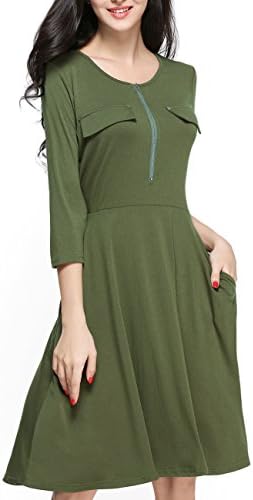 Girl2Queen Women's Round Neck Flare Dress Midi Dress With Pocket