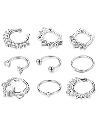 Udalyn - 9 piercings de acero inoxidable para cartílago de la nariz, piercing para el cuerpo