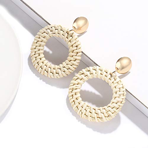 YAHPERN LPON Rattan Earrings for Women Girls Handmade Lightweight Wicker Straw Stud Earrings Statement Weaving Braid Drop Dangle Earring (Hoop) - Thumbnail 3