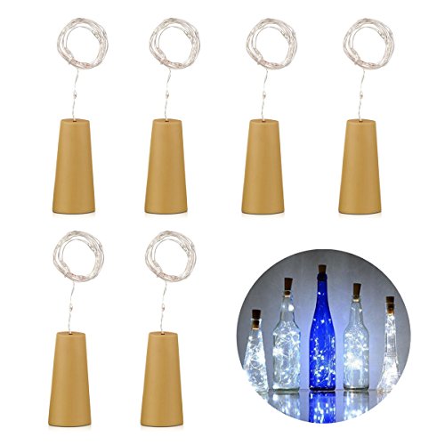 White Wine Bottle Cork Lights Starry, 6 Pack 20 LED String Battery Powered Lights, Silver Wire for Wine Bottles Decorations