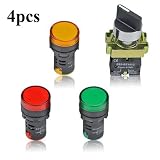 TOVOT 4PCS Energy Saving LED Indicator Light AD16-22D/S AC/DC 110V 20mA Red Green Yellow and 2 Position Rotary Select Selector Switch