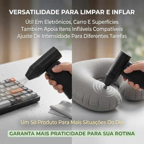 Soprador de Ar para PC Recarregável 130000RPM Air Duster Turbo Jet Fan com 3 Velocidades, Limpador de Poeira para Notebook, Teclado e Eletrônicos