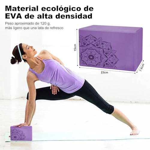 2 Bloques de Yoga Block, Bloques de Espuma EVA con 1 Correa de Yoga, para Bloque de Yoga Suaves, Resistente al Olor y Antideslizante para Yoga, Pilates, Meditación, Apoyar y Profundizar Posturas