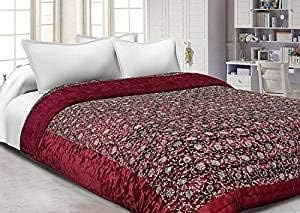 SHINE MILL Double Bed Size Jaipuri Silk AC Quilt Razai Blanket, Dohar with Gold Prints Double Bed Quilt/Comforter Winter Quilt - (RED)