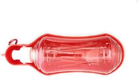 Portable Dog Water Bottle Travel Dispenser Bowl With No Leak Cap 16.9 ounces (Red)