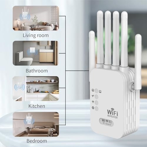 Lullaxx Wifi Extender,Wifi Repeater, Wifi Signal Booster,1200M Dual-Band Enhanced Repeater, Wireless Signal Amplifier, 2.4 & 5.8G High-Power Ap Router.Easy Settings（6-Antenna White）