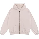 BINTEHGS Basic Oversized Vintage Zip Up Hoodie for Women Baggy Acid Wash Jacket Y2k Retro Grunge Zipper Sweatshirts Loose Fit