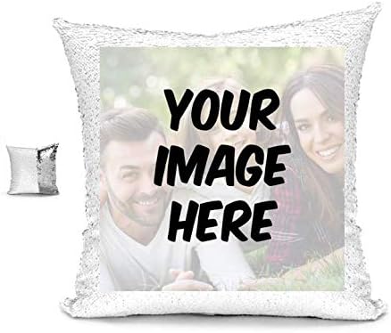 Linkes Picture Sequin Pillowcae, Prank Sequins Pillowcase, Personalized Reversible Sequin Pillowcover (White/Silver)