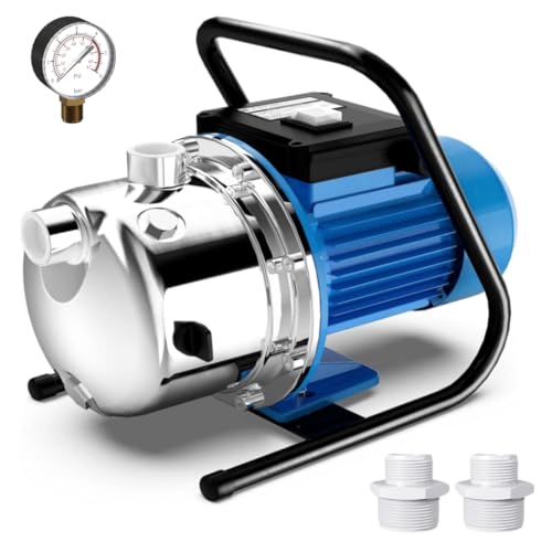 FOTING 1.6HP Shallow Well Pump, Portable Shallow Garden Pump 1600GPH, Stainless Steel Water Transfer Pump for Lawn Farm Garden, Light Blue