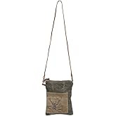 Myra Bag Vintage Leafed Boho Purses for Women - Canvas Crossbody Bag, Boho Handbags for Women with Leather Accents and Canvas Fabric, Chic Military Aesthetic, Casual Cloth Purses for Everyday