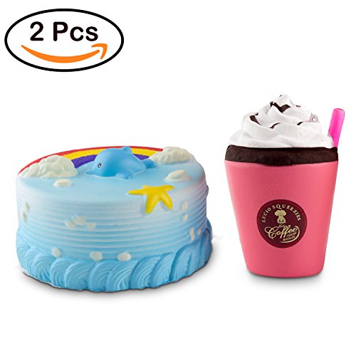 WATINC Kawaii Jumbo Cake Set Squishy Slow Rising Sweet Scented Vent Charms Kid Toy Hand Toy, Stress Relief Toy Doll Gift Fun Large (dolphin cake&cream)