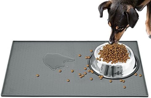 Extra Large Dog Food Mat (24"x16"), FDA Grade Silicone Pet Feeding Mat for Cat Dog Bowls, Waterproof, Anti-Slip, Anti-Spill, Grey Pet Placemats for Floors VOAO
