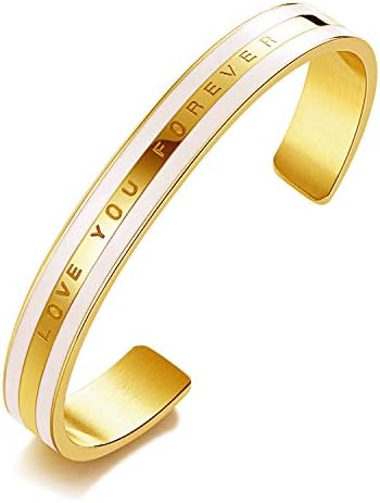Cuff Bangle Bracelet for Women Girls Teens 14K Rose Gold Plated Stainless Steel Bracelets Jewelry for Birthday