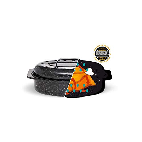 Granite Ware 13inch oval roaster with Lid. Enameled steel design to