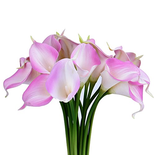 Wuudi 20pcs Calla Lily Bridal Wedding Bouquet head Latex Real Touch Flower Bouquets( Pink)