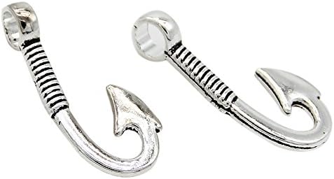 Mada 50pcs/lot Antique Fish Hook Charm Pendant Jewelry Findings For Necklaces DIY Hand Made Jewelry Making&amp;Crafting Silver