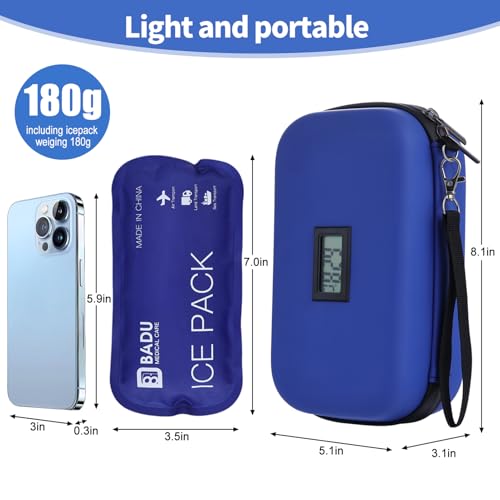 HIMDUZE Insulin Cooler Travel Case TSA Approved Refrigerated Medicine Cooler for Travel w/Thermometer Temperature Diabetic Case w/2 Reusable Ice Packs for Daily Life Trip, Blue