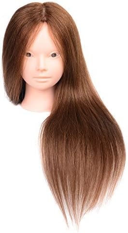 Microtimes Mannequin Head 100% Real Human Hair Cosmetology Hairdresser Training Head Manikin Cosmetology Doll Head (Table Clamp Stand Included) (brown)