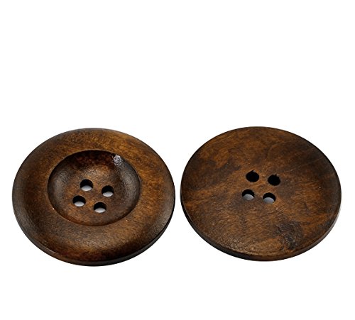 HOUSWEETY 20PCs Dark Coffee 4 Holes Round Wood Sewing Buttons 35mm(1 3/8") Dia.