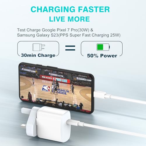 30W USB C Charger Compatible witch MacBook air 13 12 inch, iPad Pro 13, 12.9, 11 inch 2024 2023 2022 2021 2020 2019 M4 M2 M1, iPad Air 5 4, Mini 6, iPad 10, iPhone 15, Pixel 8 7, 2M/6.6FT USB-C Cable
