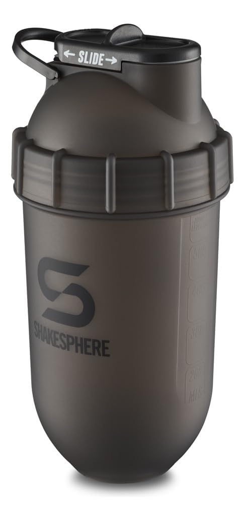 ShakeSphere Tumbler: Protein Shaker Bottle, 700ml - Capsule Shape Mixing - Easy Clean Up - No Blending Ball or Whisk Needed - BPA Free - Mix & Drink Shakes, Smoothies, More - Frosted/Black