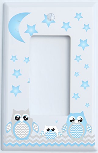 Grey and Blue Owl Rocker Covers / Single Toggle / Owl Nursery Decor (Single Rocker Switch Plate)