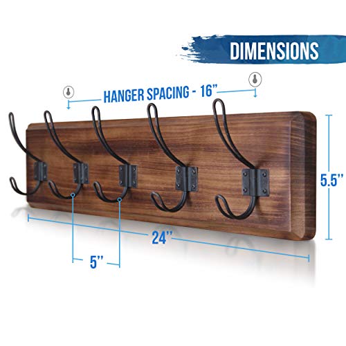 Rustic Coat Rack with 5 Hooks Rustic Brown Wall Mounted 24" Coat Rack