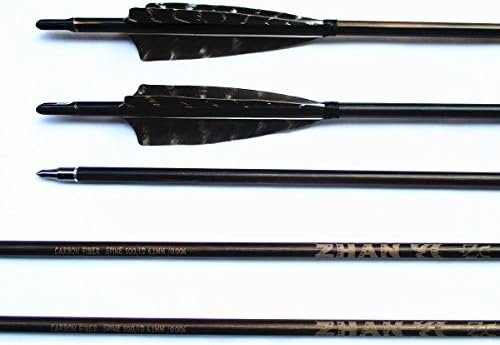 MS JUMPPER Archery Carbon Arrows Spine 500 Retro Design Hunting Carbon Fiber Shaft With 4 Inch Real Feather For Compound And Recure Bow 6 Pack (30inch)