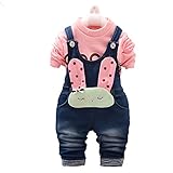 Kidscool Little Girls Frozen Soft Denim Fleece Overalls Sets Pink/White