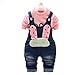 Kidscool Little Girls Frozen Soft Denim Fleece Overalls Sets Pink/White