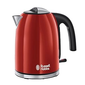 Russell Hobbs Colours Plus+ Flame Red Waterkoker Rood (1,7L), Snelkookfunctie, Zuinig, 2400 Watt, RVS, Hoogglans…