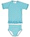 RuffleButts Little Girls Aqua Polka Dot Ruffled Rash Guard Bikini
