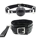 Open Breathable Leather Paly Ball and Soft Leather Choker Collar Fur Line Necklace and Leash