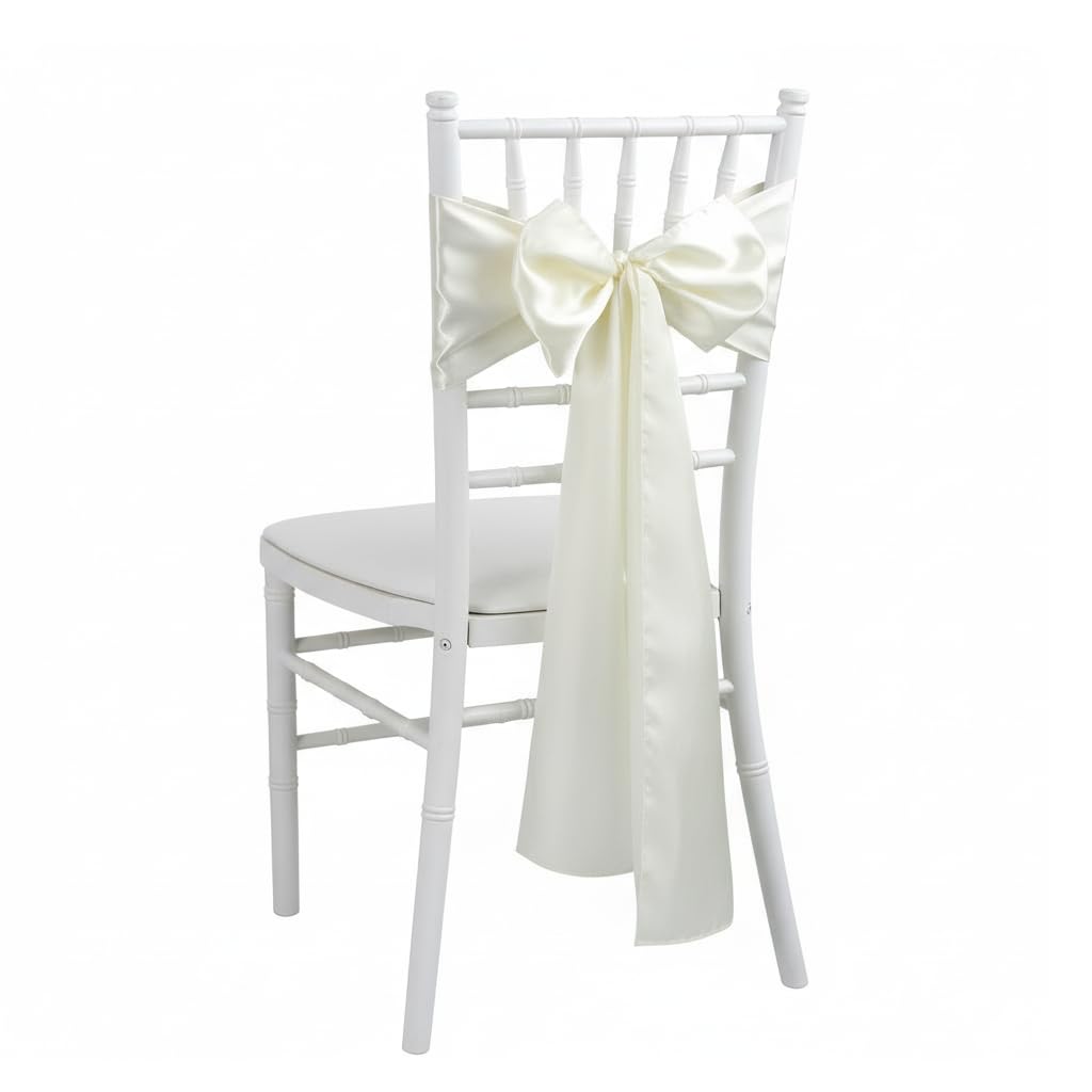 iEventStar Satin Sash Sashes Chair Bow Bows Cover Wedding Banquet Party Chair Decoration (Ivory, 50)