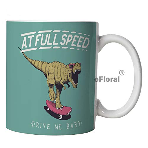 oFloral Tyrannosaur Coffee Mug Tyrannosaur Rides Skateboard 