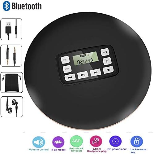 CCHKFEI Portable Bluetooth CD Player with LED Display, Personal CD Music Disc Players for Kids Adults Students Walkman CD Player