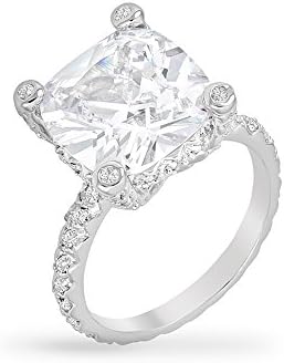 Kate Bissett Rhodium Plated Engagement Ring with Huge 6.6 Carat Center Stone Accompanied with Round Cut CZ